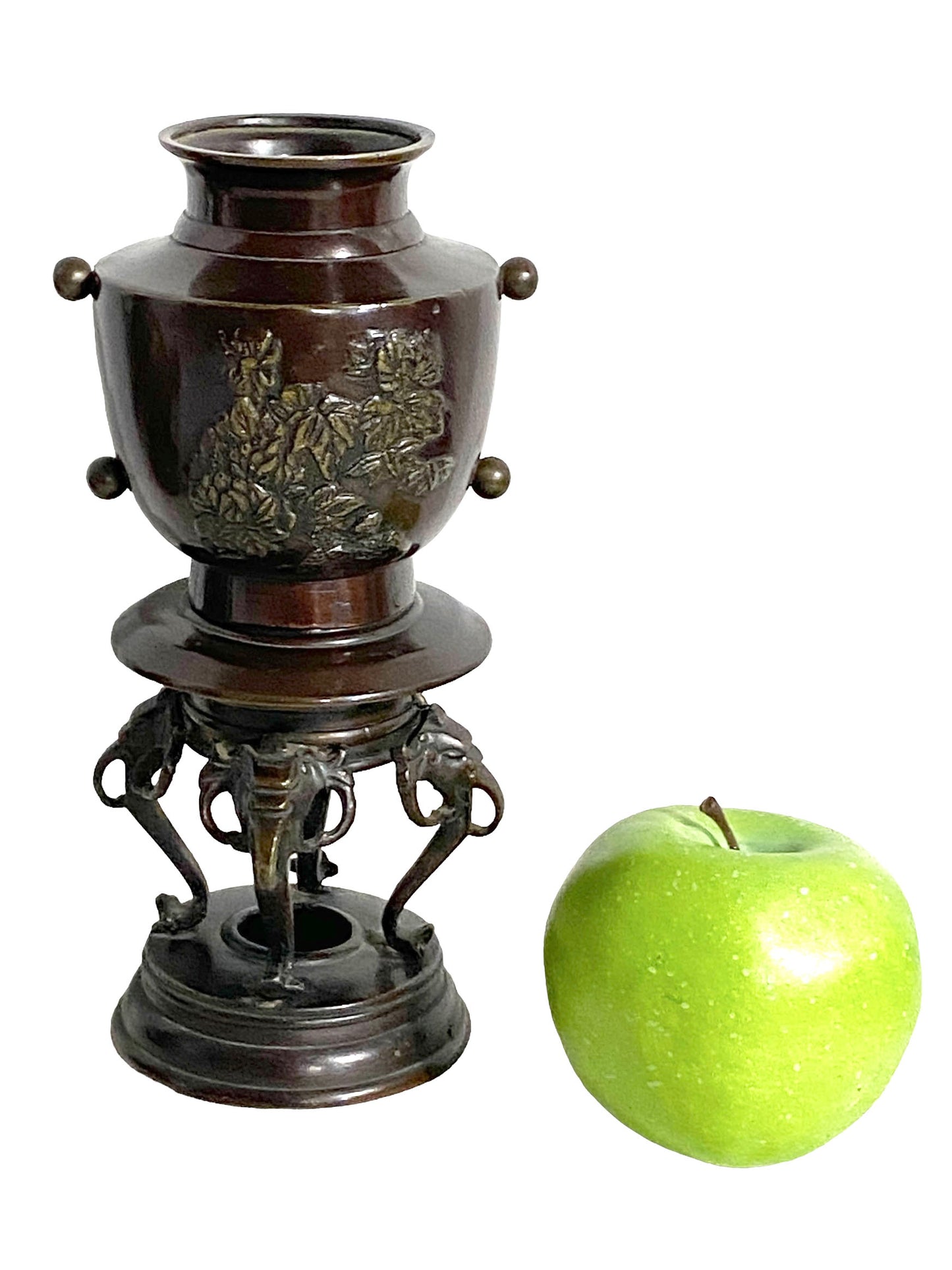 #6747 Old Japanese Bronze Incense Burner 8" H