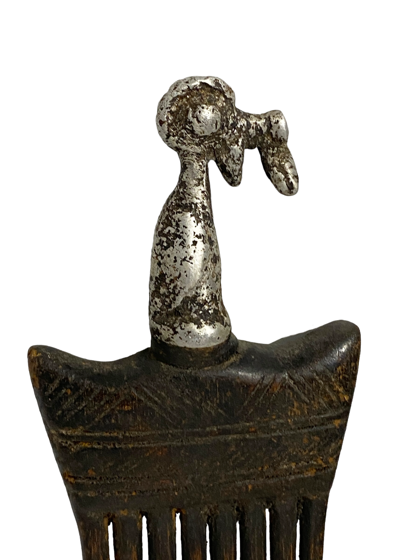 #731 African Baule I.Coast Comb W/ Bird Head Sculpture 8.25 " h