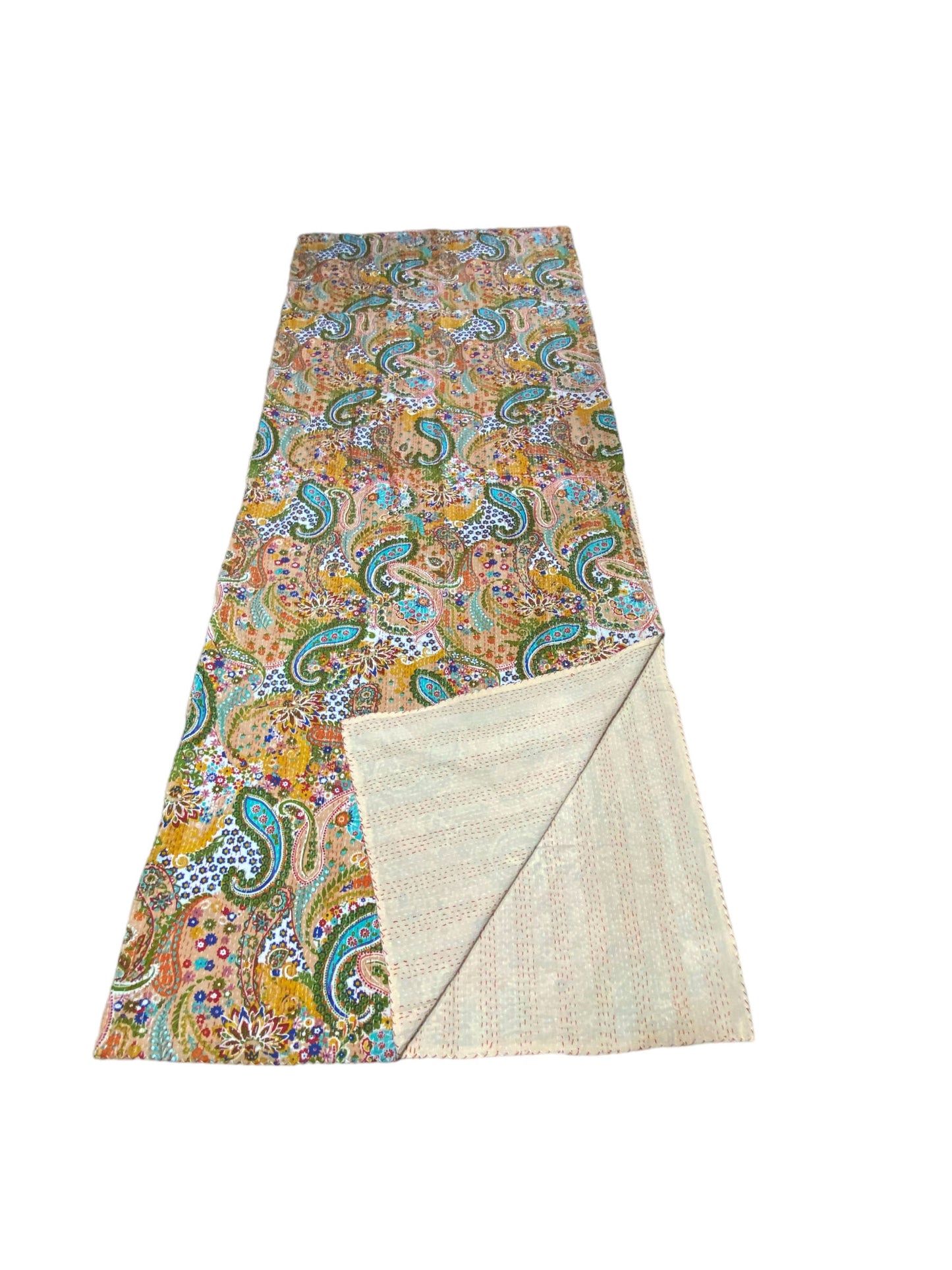 #5288 Large Indian Paisely Printed Kantha Quilt Throw /Blanket /Quilt Bedspread 105"