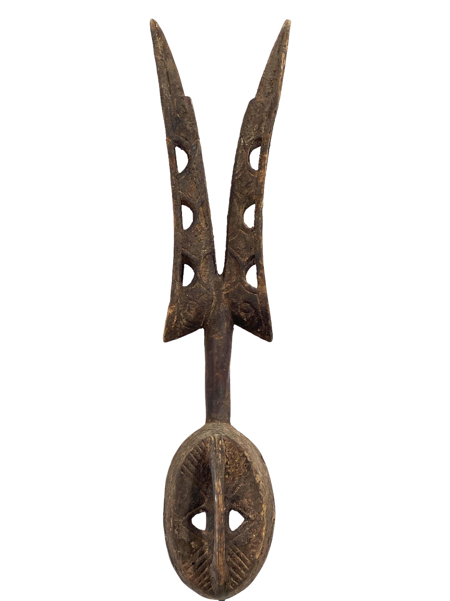 #5472 African Vintage Dogon Antelope Mask Mali 51.5" H W/Iron Stand