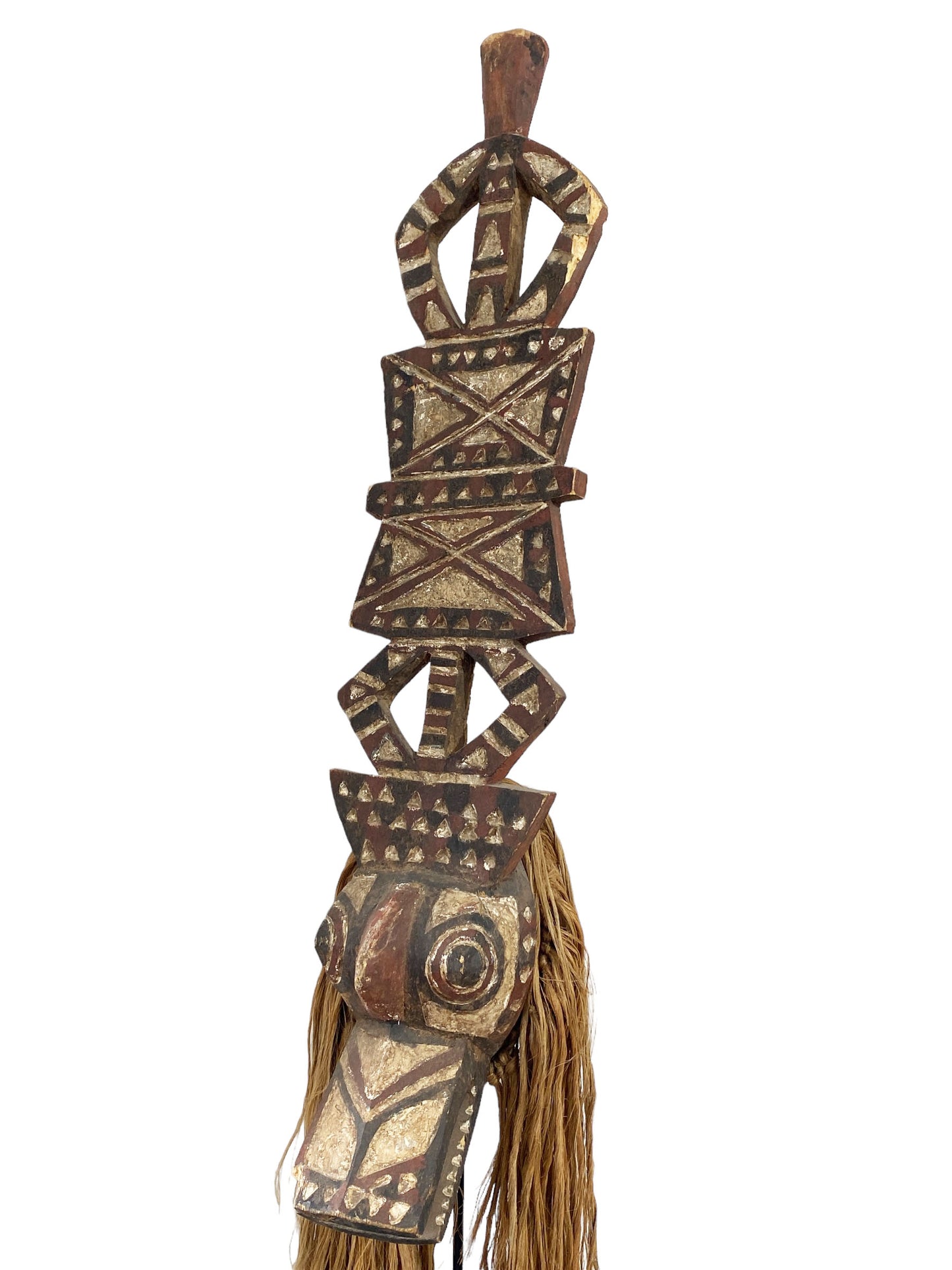 #5471 Rare Vintage Tribal Nuna Antelope Mask Burkina Faso w/Iron Stand 54" H