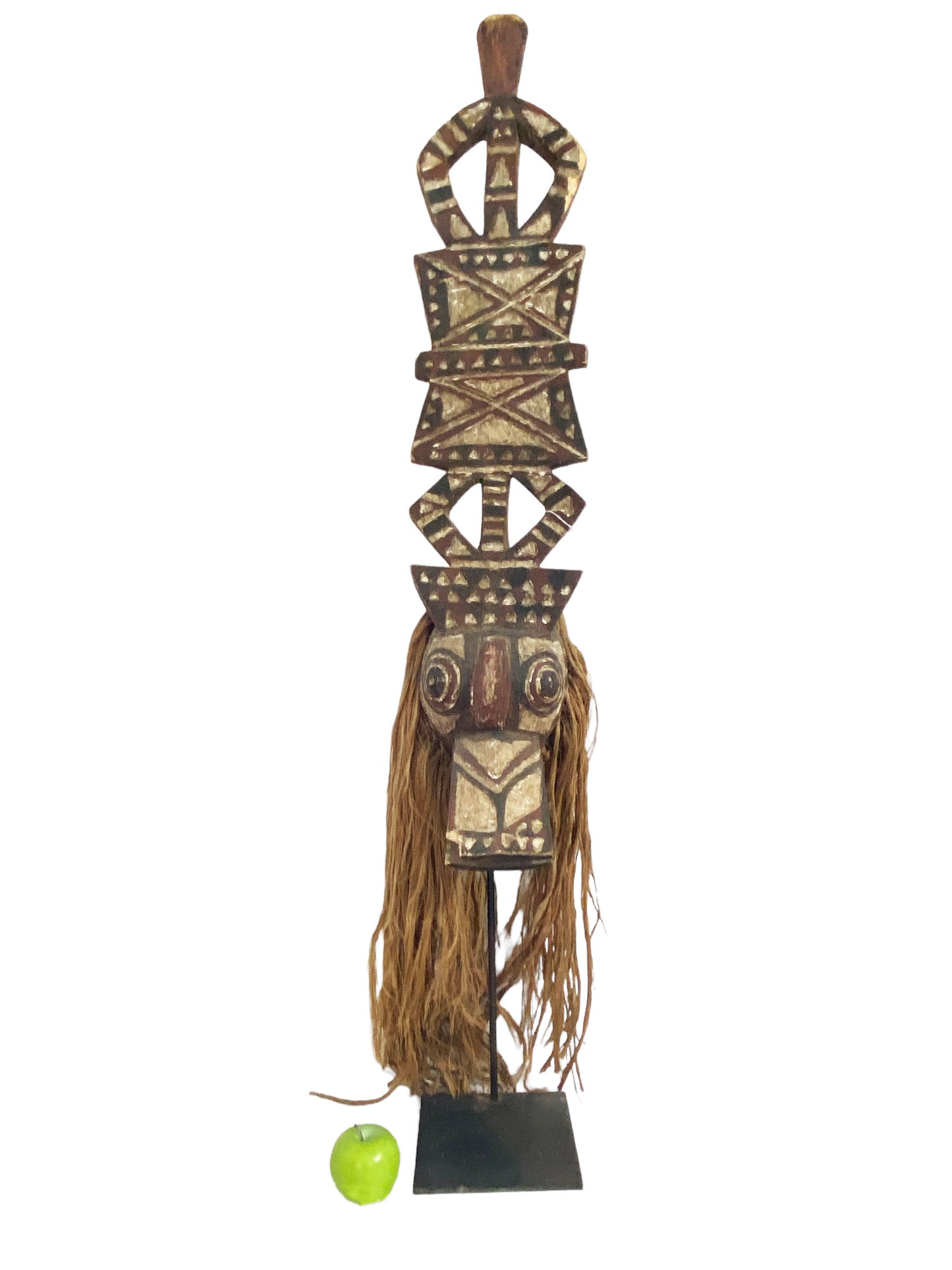 #5471 Rare Vintage Tribal Nuna Antelope Mask Burkina Faso w/Iron Stand 54" H
