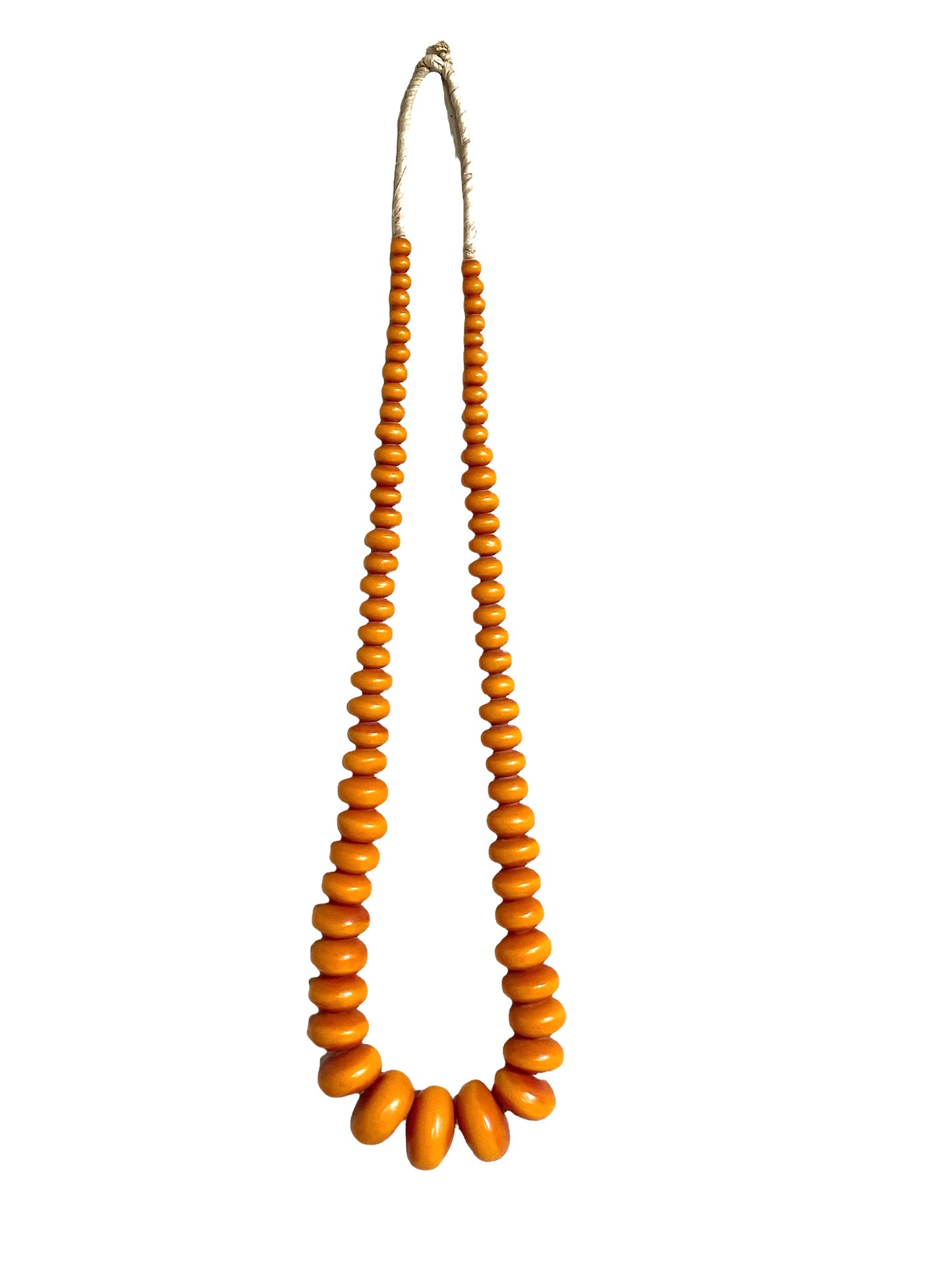 #4554 Superb LG Vtg African Simulated Amber Necklace w/ 71 trade beads