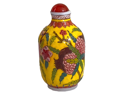 #5947 Chinoiserie Overlay Carved Peking Glass  Snuff Bottle