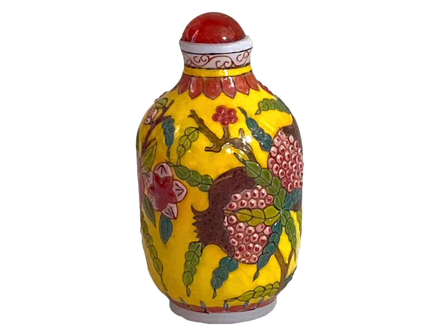 #5947 Chinoiserie Overlay Carved Peking Glass Snuff Bottle