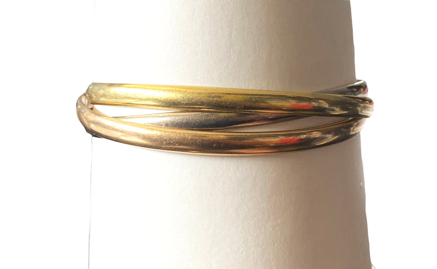 #4861Cartier  Style Tri-Tone 18 Karat Interlocking 3 Bangle Trinity Bracelet