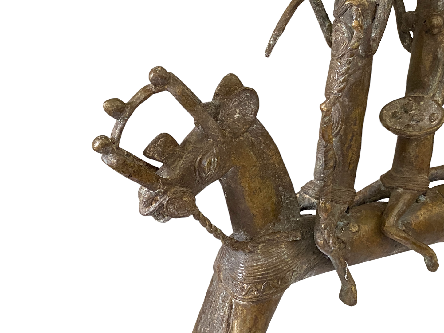 #4895 LG  African Kotoko Bronze Horseman W/ 3 Companions 17" H Chad