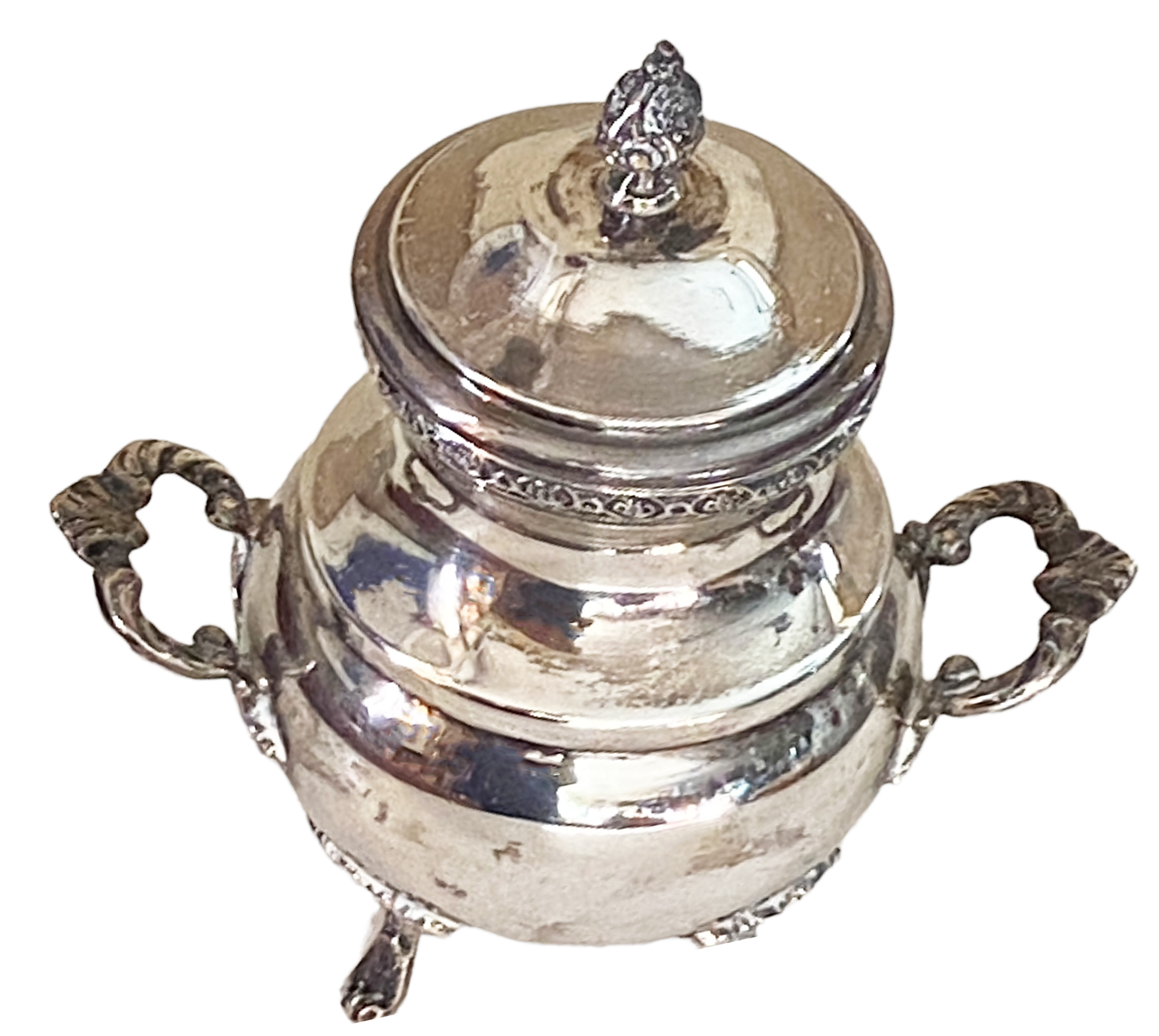 #3666 Egyptian English Style Silver Lidded Sugar Bowl 6.25" H