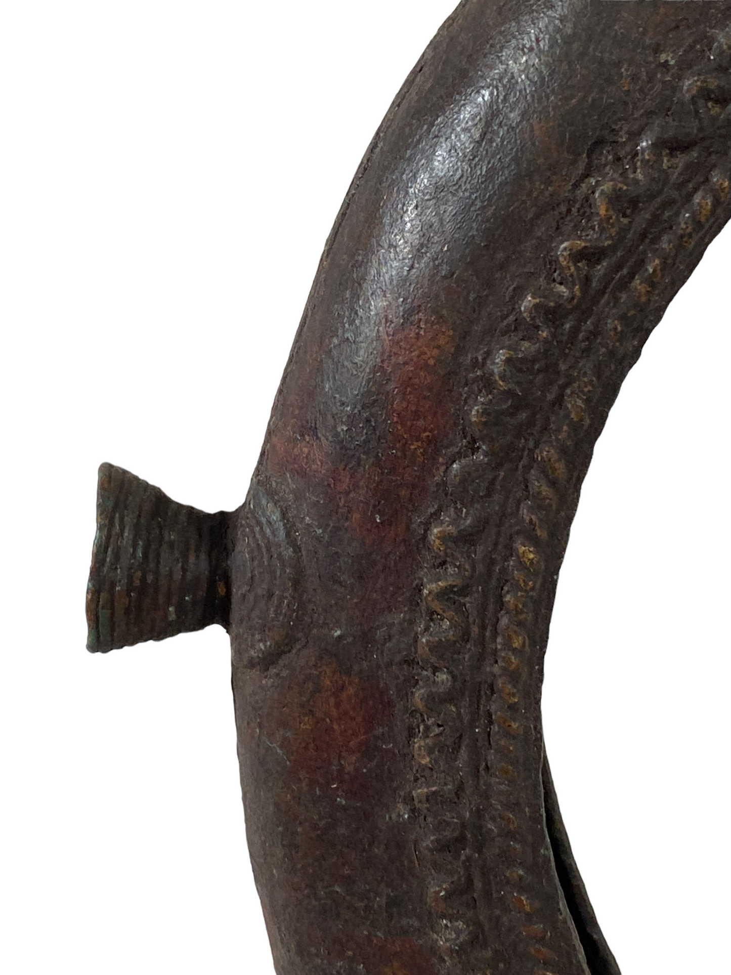 #4949 LG African Old Tikar People Currency Bracelet  Cameroon 22.25" h w/stand