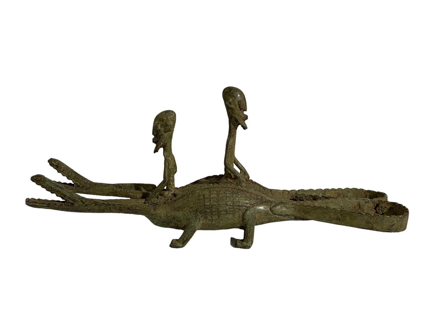 # 239 Dogon Bronze Ancestors Riding a crocodile , Mali.15 " W
