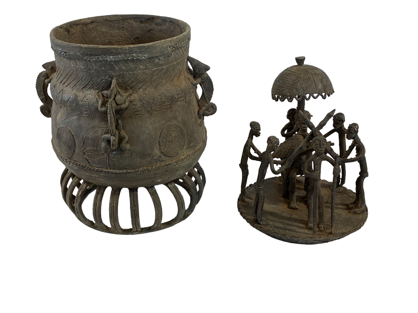 #5223 African Cast Bronze Vessel Kuduo Ashanti Tribe Ghana 12.25" H