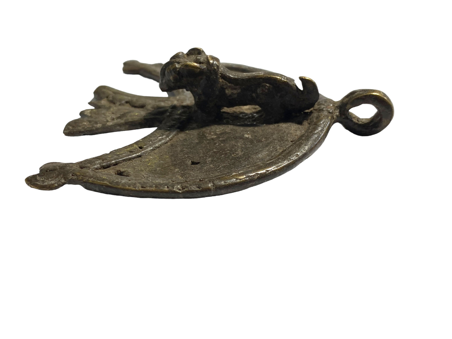 #4797 Vintage Gan Bronze Amulet Pendant of Ornate Leopard Burkina Faso