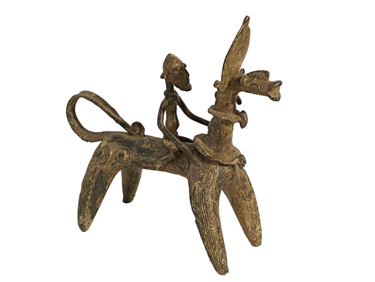 #5405 Superb African Nobility  Dogon Bronze Horseman  11" H by 12"W