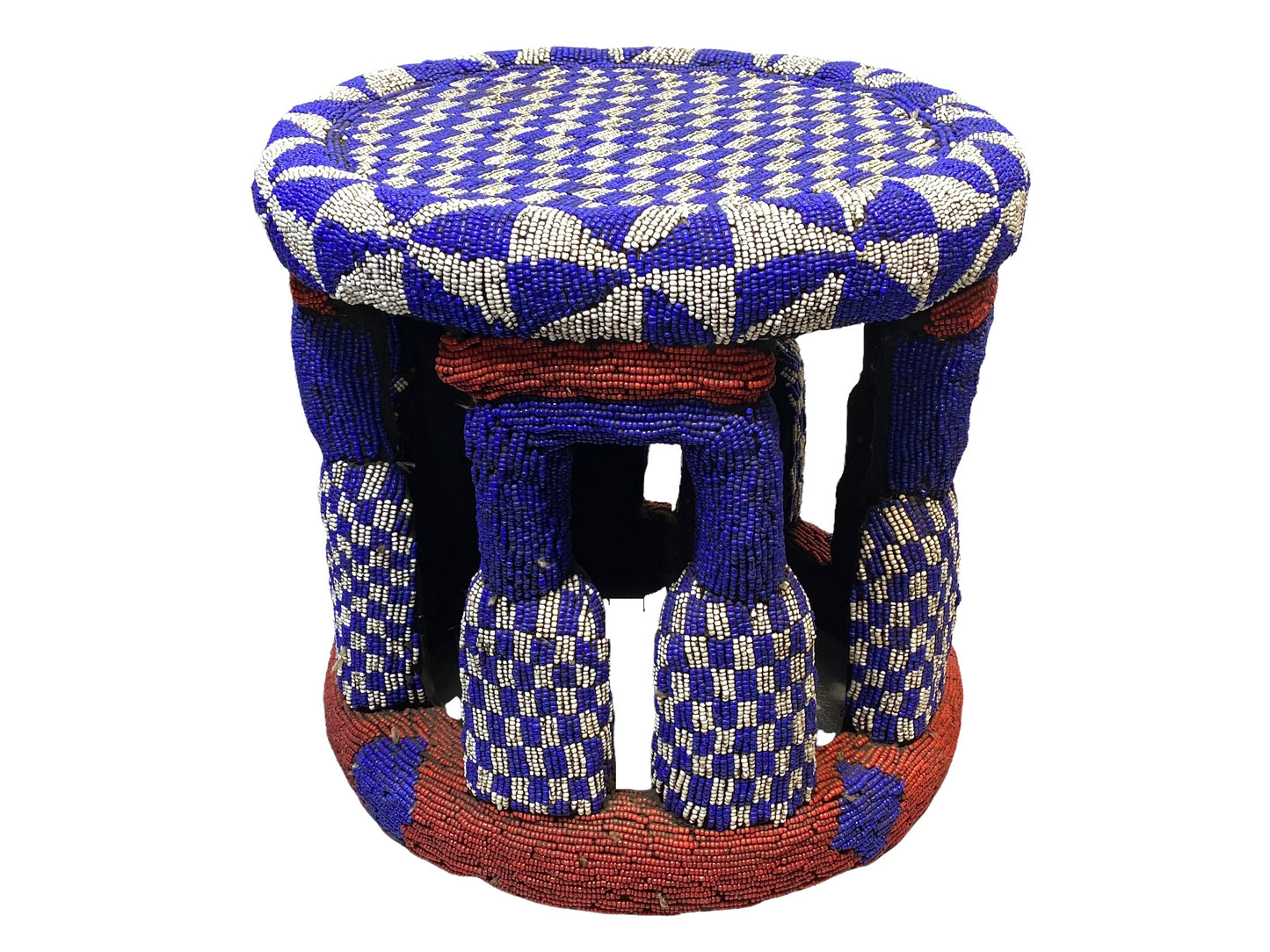 # 4581 LG Nobility Beaded Wood Bamileke Throne /Table/ Stool Cameroon 19.5" D