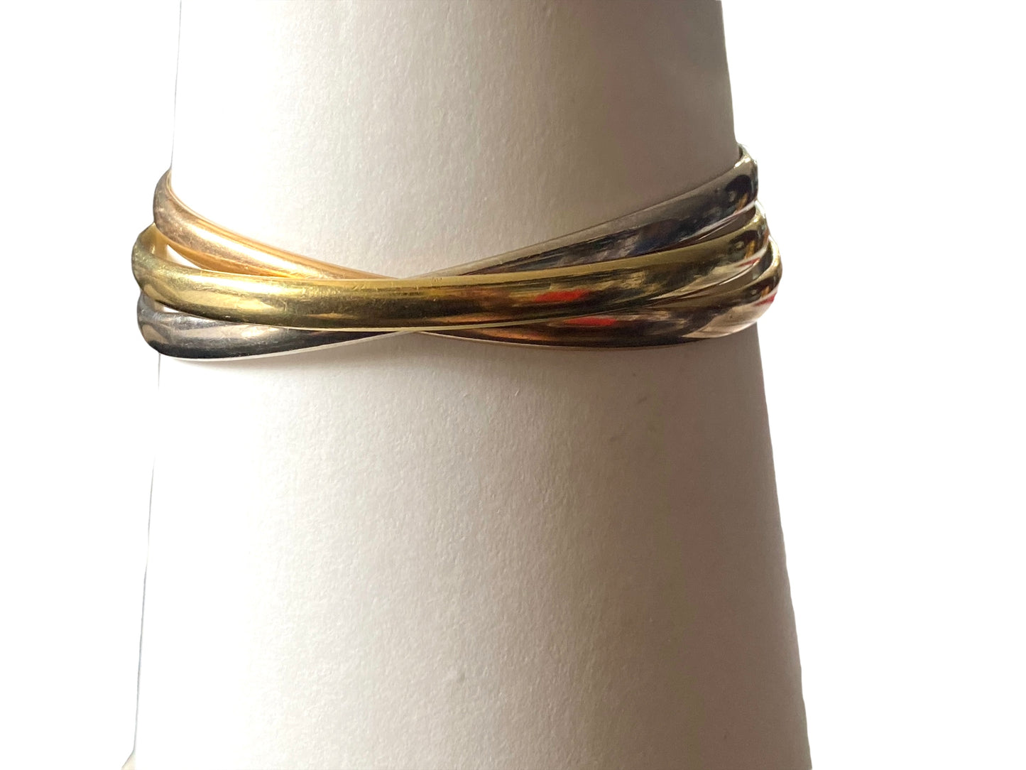 #4861Cartier  Style Tri-Tone 18 Karat Interlocking 3 Bangle Trinity Bracelet