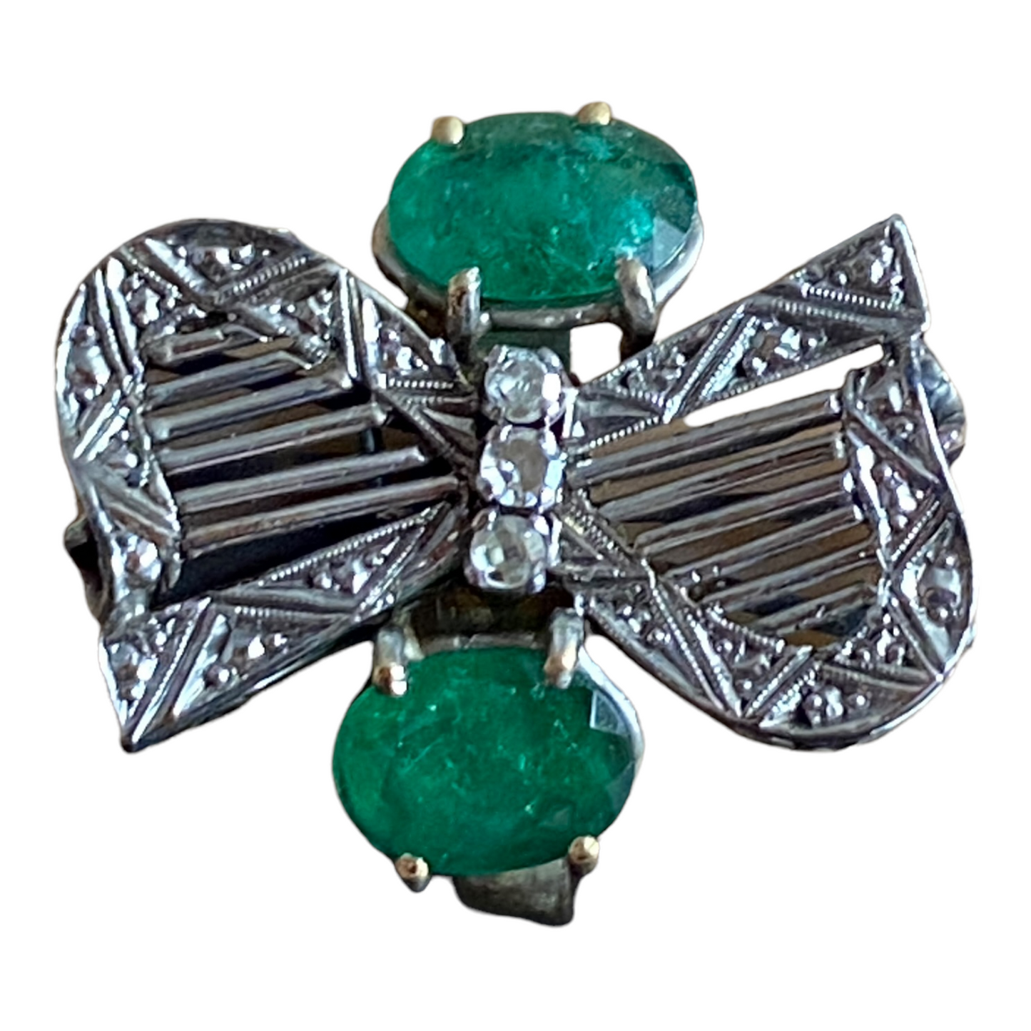 #4865 Art Deco 18 k Gold  Twin Emerald & Diamond Ring ...