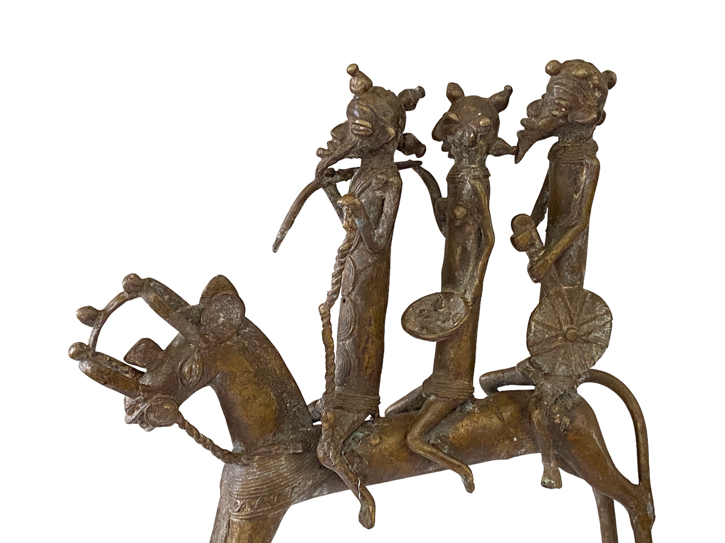 #4895 LG  African Kotoko Bronze Horseman W/ 3 Companions 17" H Chad