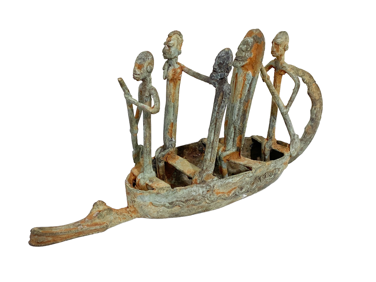 #4903 Dogon Bronze Pirogue Crocodile Boat W/ figures , Mali.