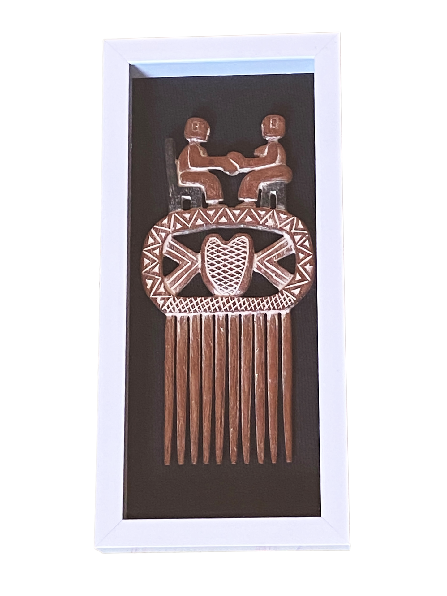 #4905 Superb   African Ashanti Ghana Marriage Comb 15" H Framed