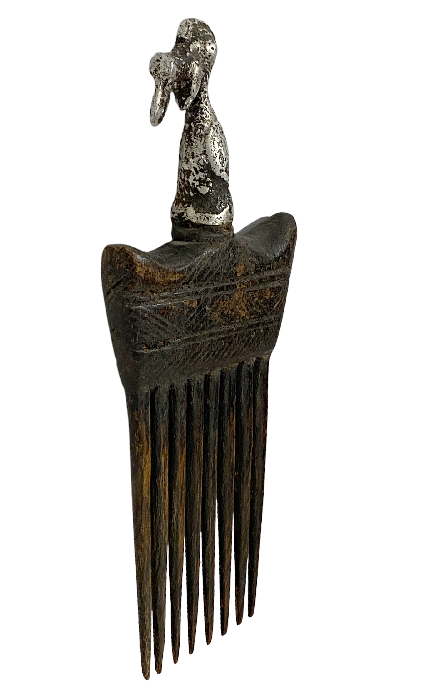#731 African Baule I.Coast Comb W/ Bird Head Sculpture 8.25 " h