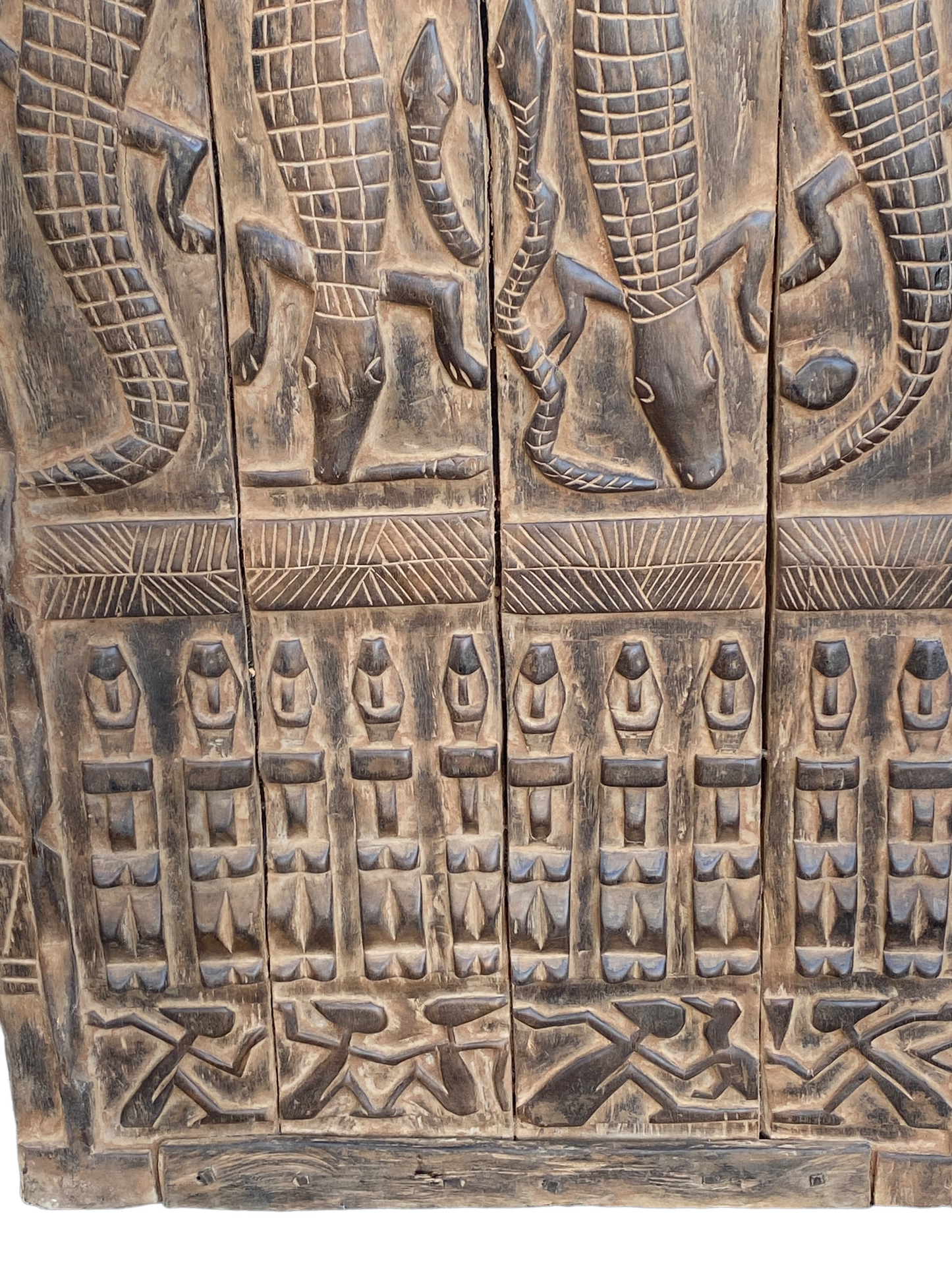 # 5111 Superb Large Dogon Door w/Crocodiles/Ancestors Mali African 71" H