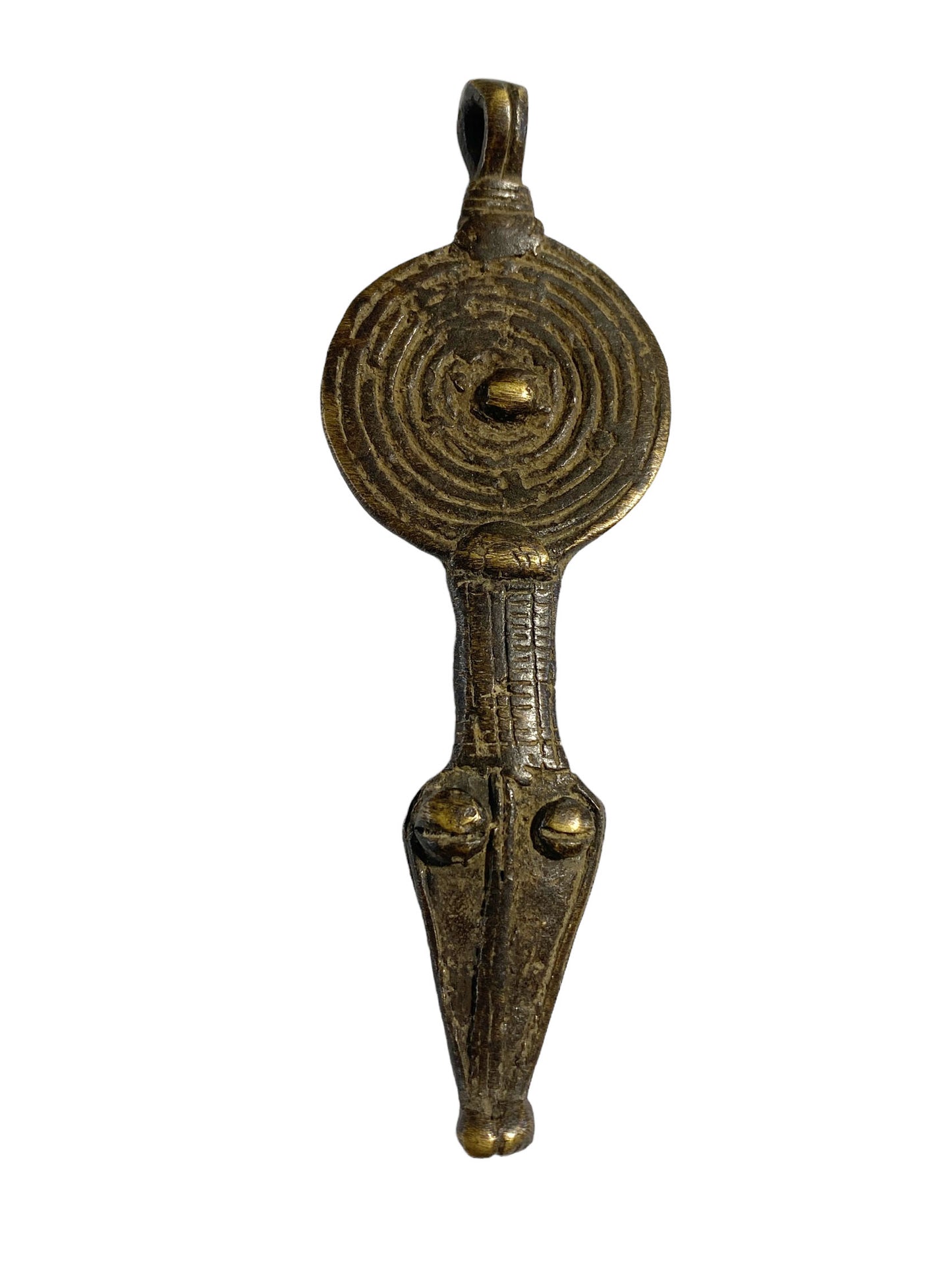 #4767 Vintage Gan Bronze Amulet Pendant of Ornate Serpent Burkina Faso