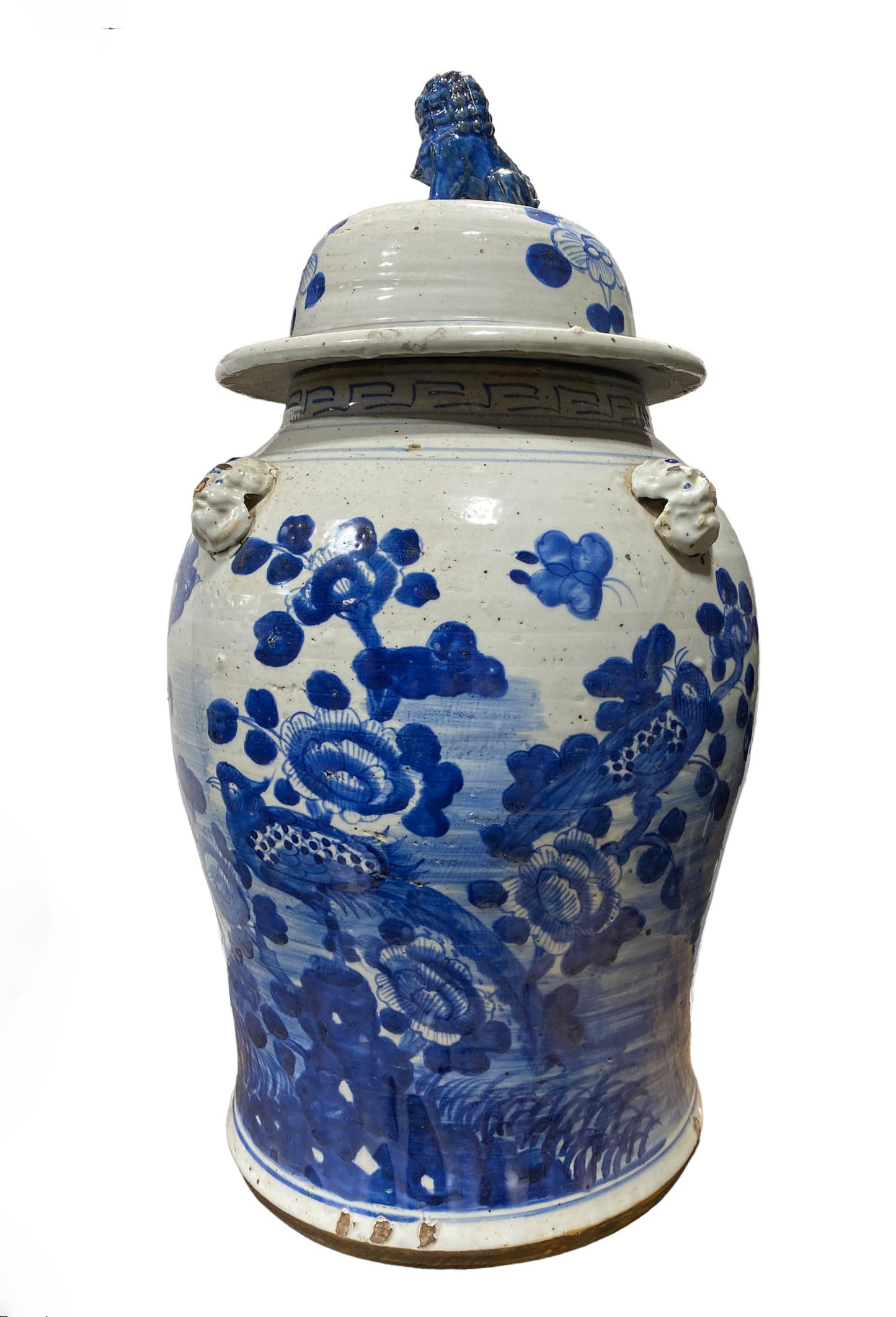 #248A Lg Chinoiserie Blue & White Porcelain Ginger Jar, 24" H