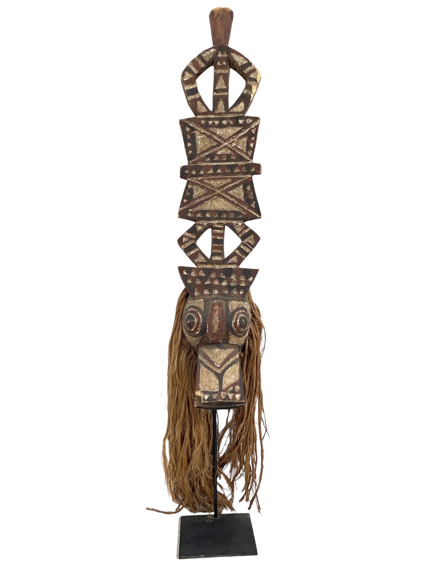 #5471 Rare Vintage Tribal Nuna Antelope Mask Burkina Faso w/Iron Stand 54" H