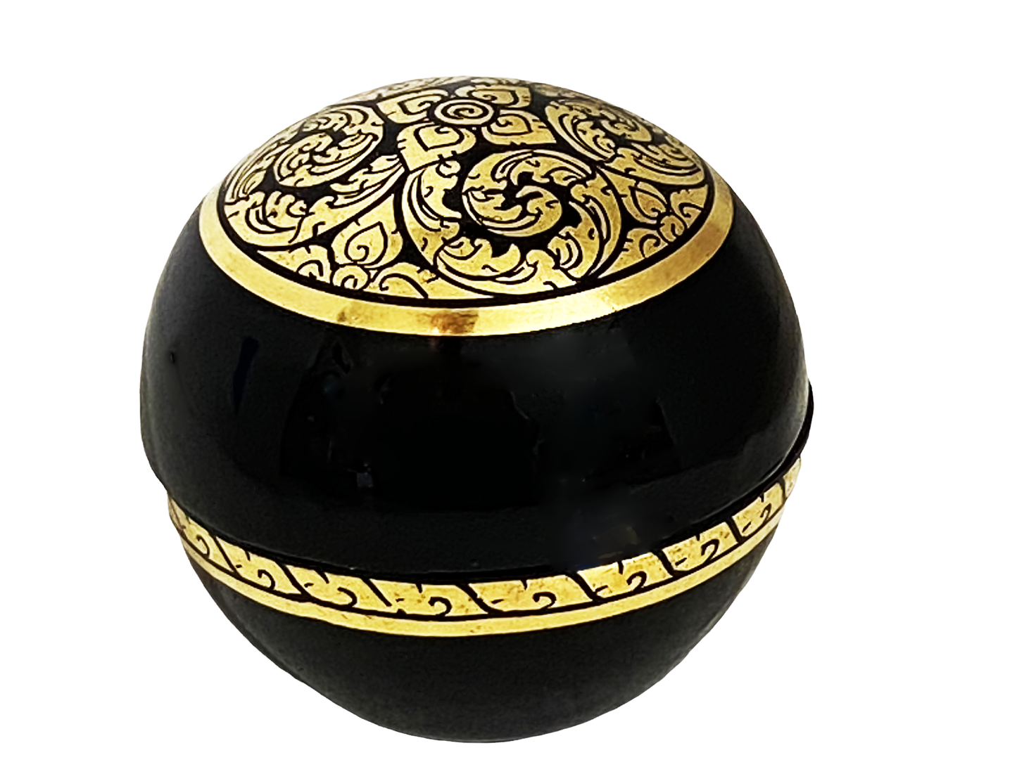 #4179 Black Lacquer Wood Thai Decorative Round Box