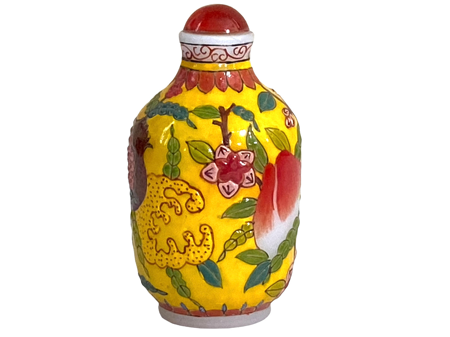 #5947 Chinoiserie Overlay Carved Peking Glass Snuff Bottle