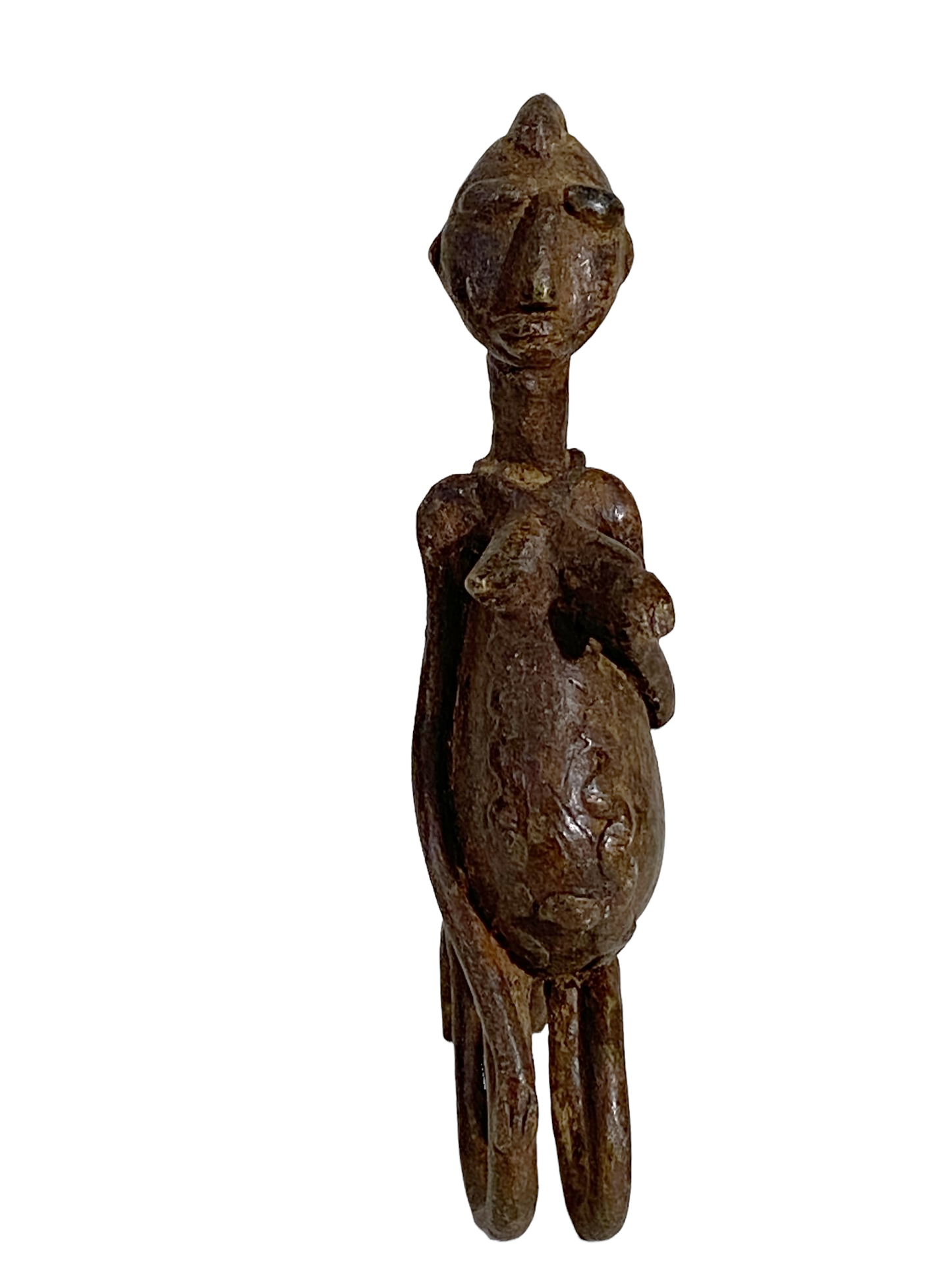 # 4808 African Old Dogon Bronze Figure of a Seating female Mali 5" h