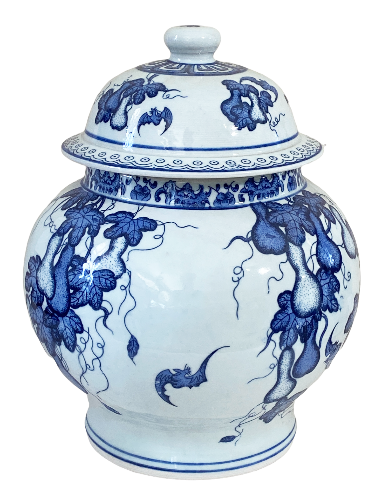 #3249 Chinoiserie Blue and White Porcelain Ginger jar 12" H