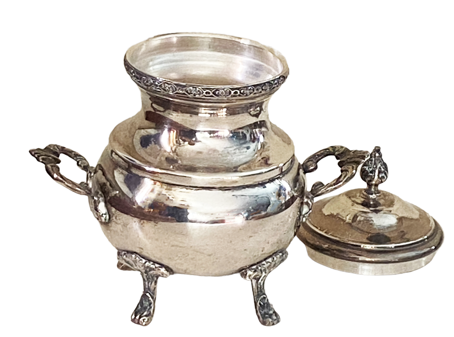 #3666 Egyptian English Style Silver Lidded Sugar Bowl 6.25" H
