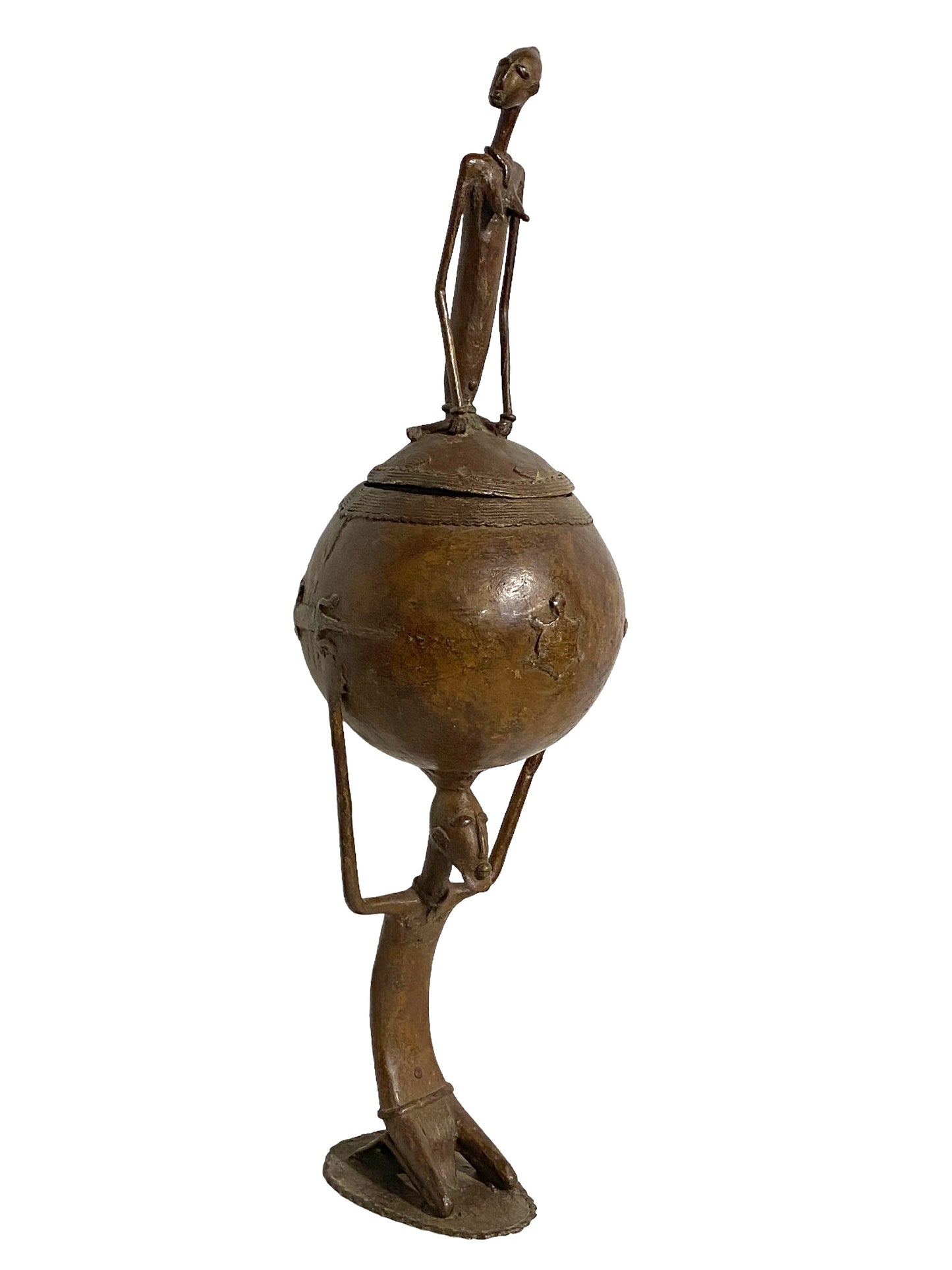 #5014 LG  African Dogon  Mali Ceremonial Bronze Bowl 27" H