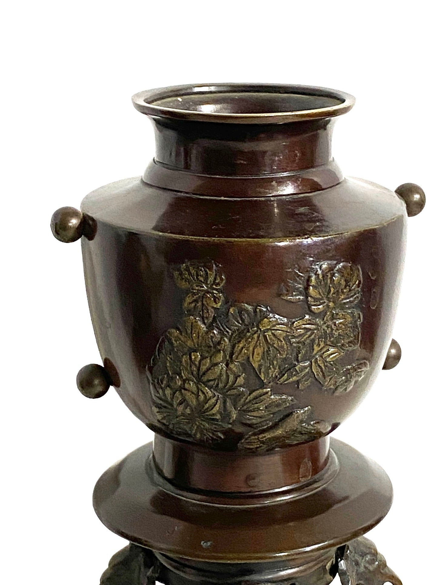 #6747 Old Japanese Bronze Incense Burner 8" H
