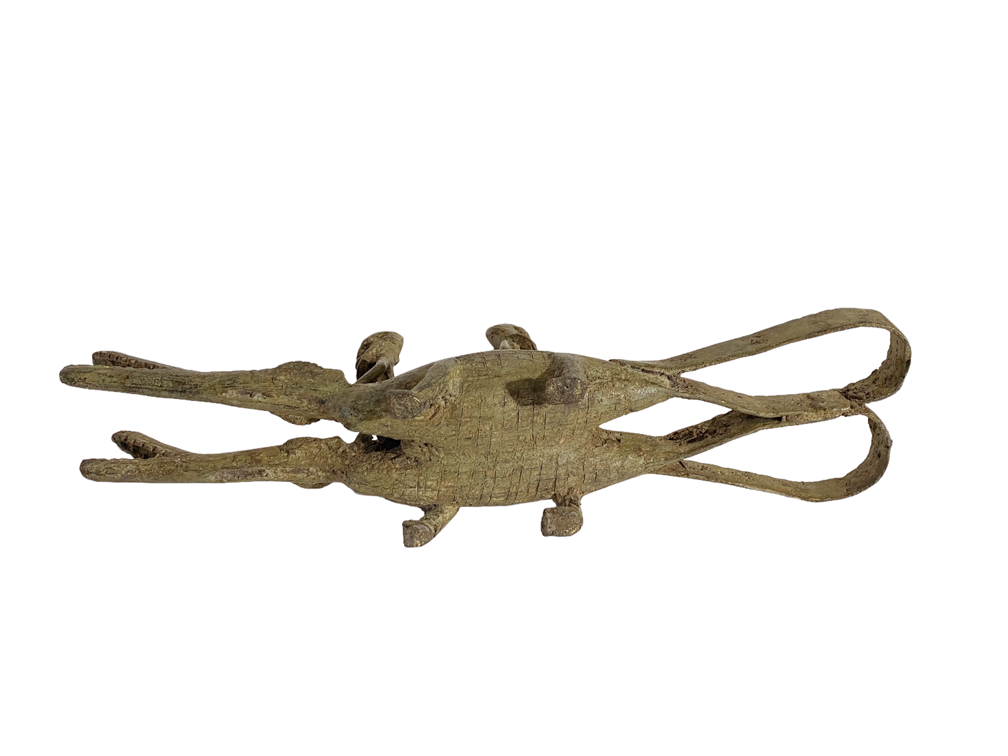 # 239 Dogon Bronze Ancestors Riding a crocodile , Mali.15 " W