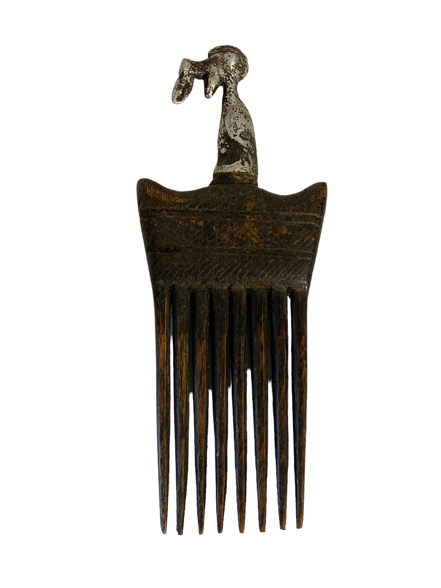#731 African Baule I.Coast Comb W/ Bird Head Sculpture 8.25 " h