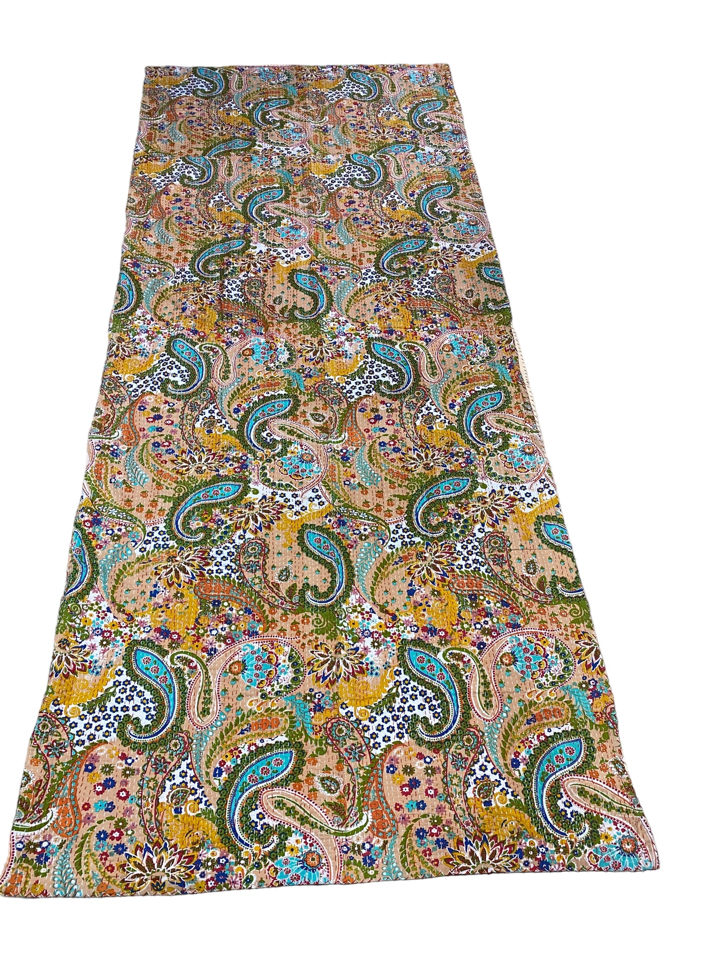 #5288 Large Indian Paisely Printed Kantha Quilt Throw /Blanket /Quilt Bedspread 105"