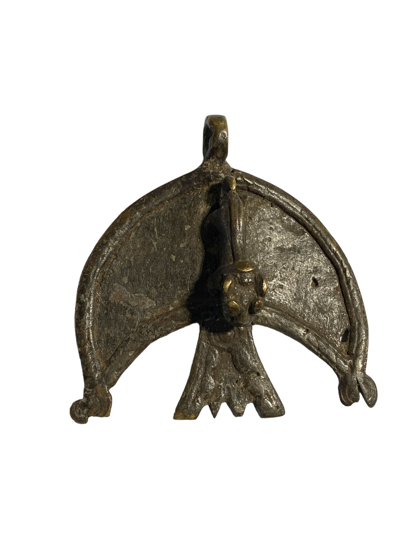 #4797 Vintage Gan Bronze Amulet Pendant of Ornate Leopard Burkina Faso