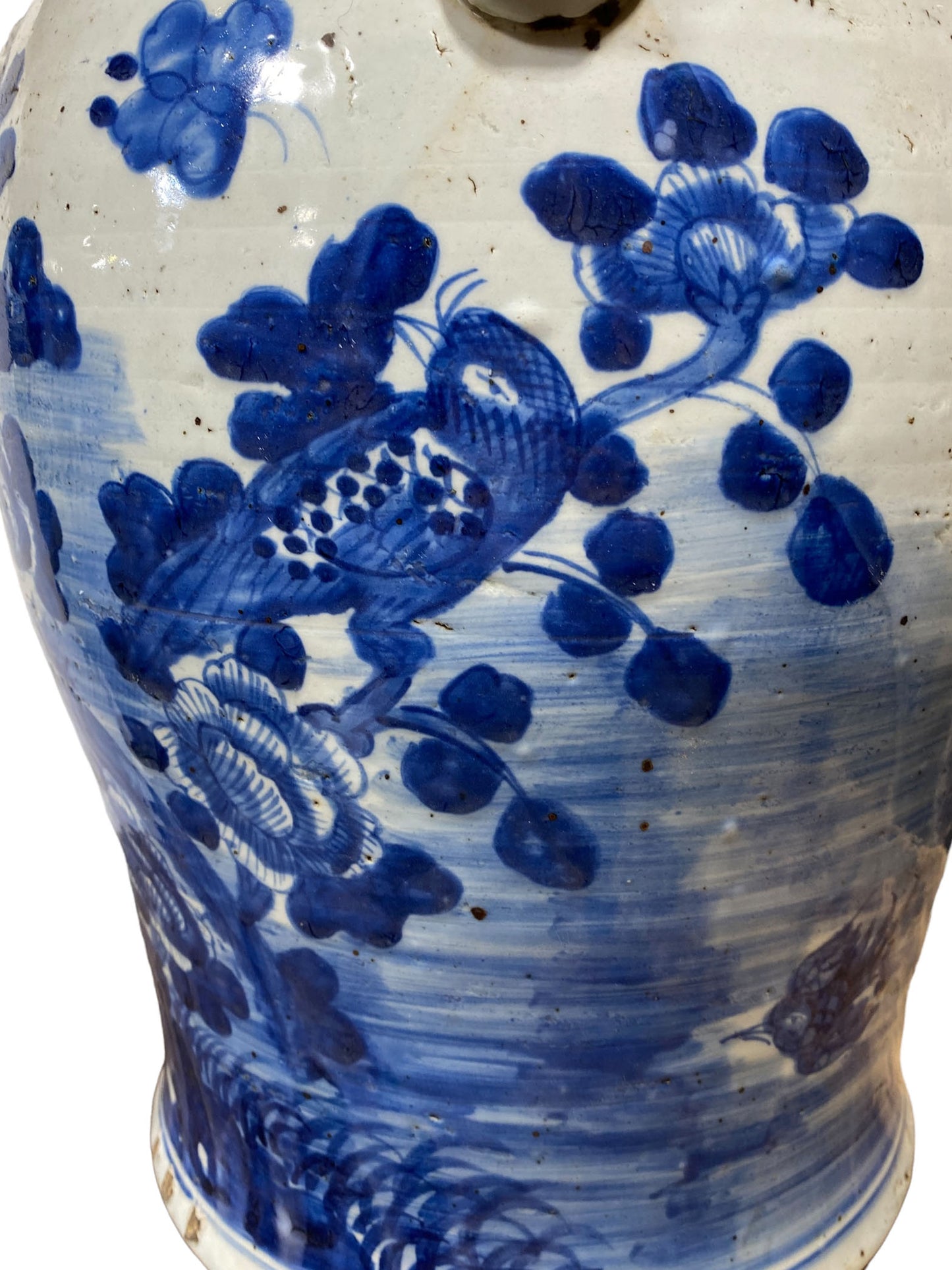 #248A Lg Chinoiserie Blue & White Porcelain Ginger Jar, 24" H