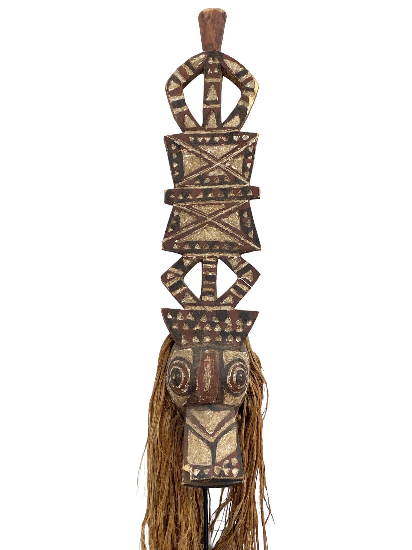 #5471 Rare Vintage Tribal Nuna Antelope Mask Burkina Faso w/Iron Stand 54" H