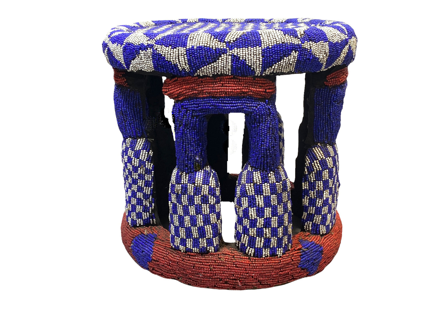 # 4581 LG Nobility Beaded Wood Bamileke Throne /Table/ Stool Cameroon 19.5" D