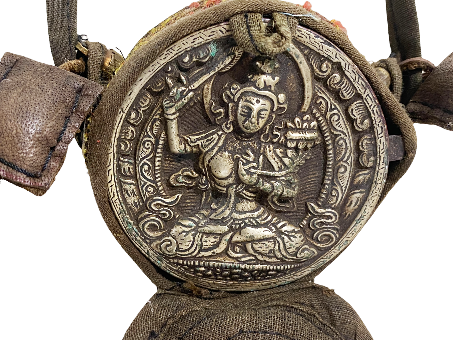 #4596 Vintage Tibetan Buddhist  Ghau Traveling Prayer Bag 23" H