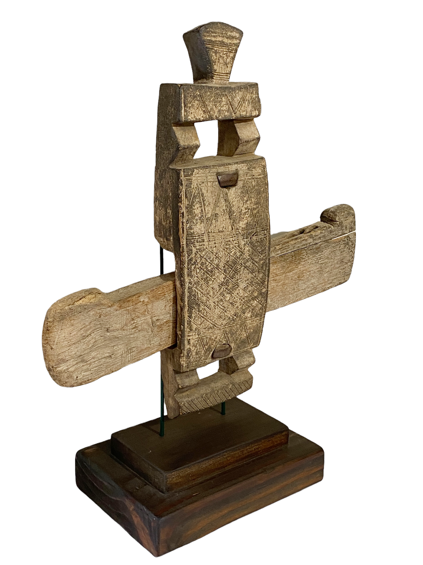 #1402 Rare Old African Dogon Door Lock On stand Mali 16" H