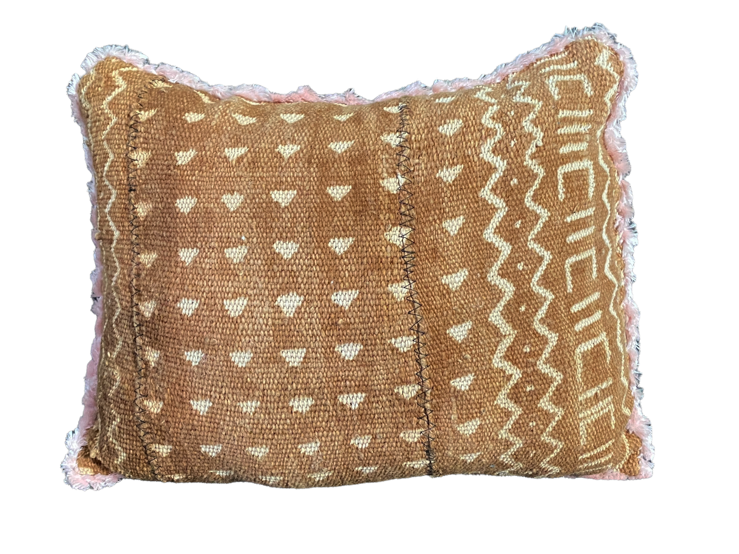 #4769 Contemporary Brown & Pink Pillow Made from Vintage Bogolan African Mali Mud Cloth