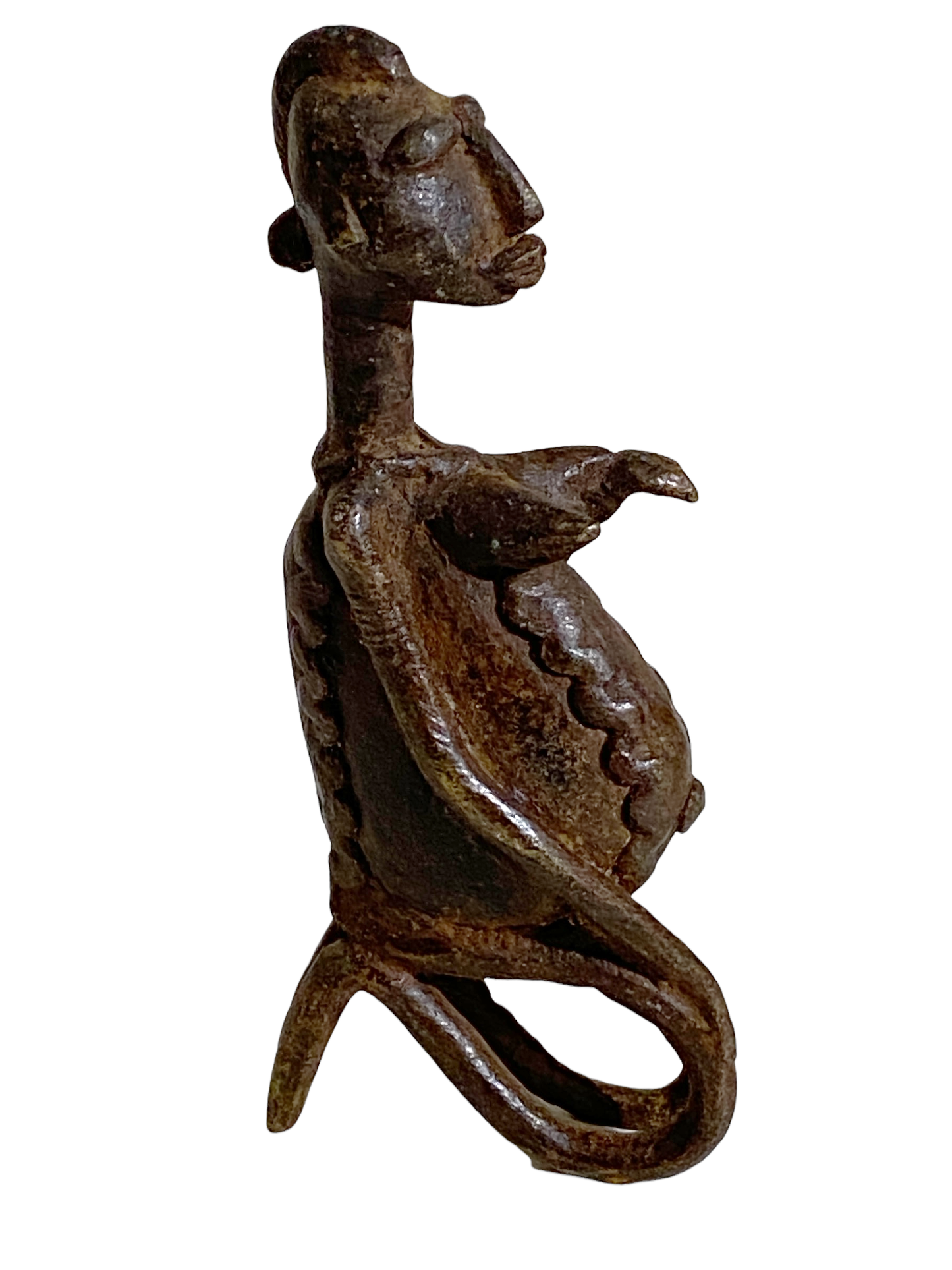 # 4808 African Old Dogon Bronze Figure of a Seating female Mali 5" h