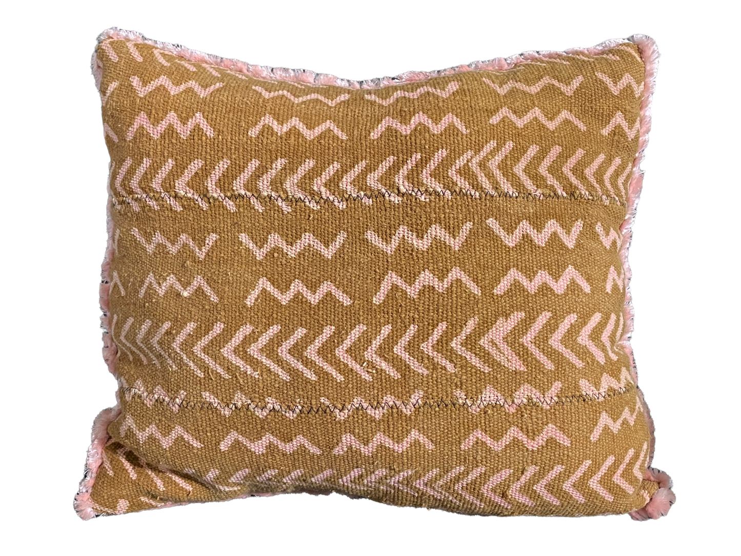 #4806 Brown & Pink Pillow Made from Vintage Bogolan African Mali Mud Cloth