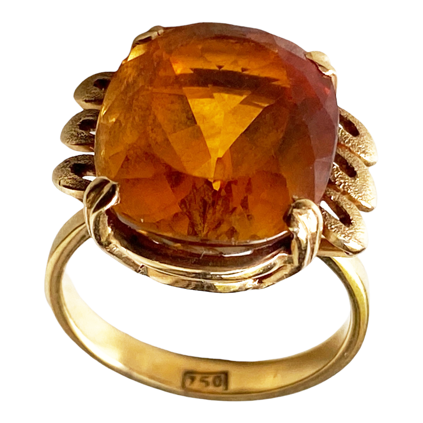 #4871  Retro 18K Gold  Imperial Citrine Brazilian Quartz Ring size 6