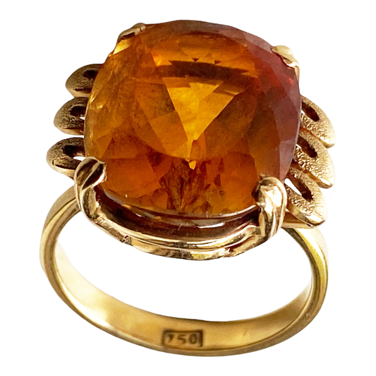 #4871  Retro 18K Gold  Imperial Citrine Brazilian Quartz Ring size 6
