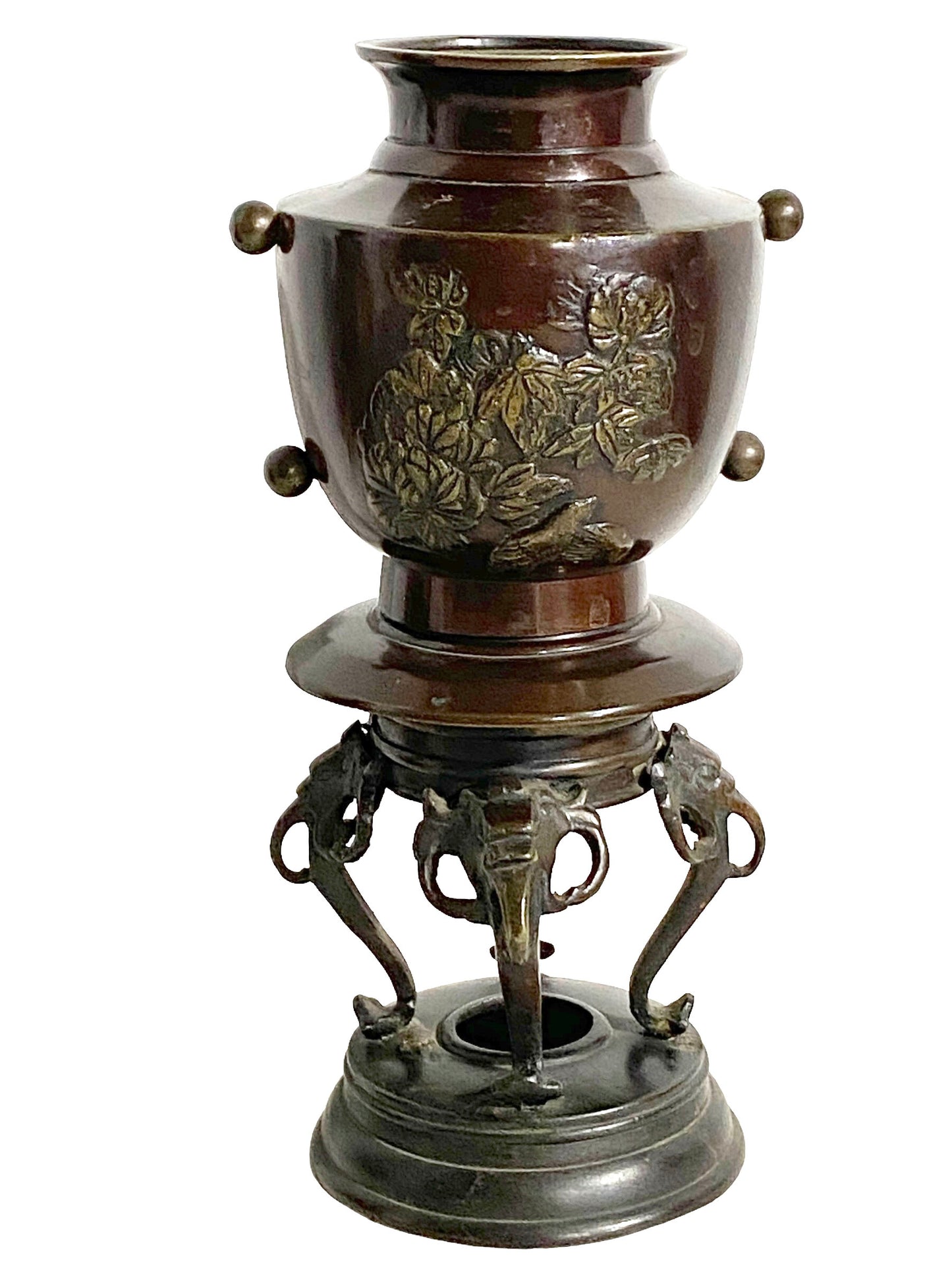 #6747 Old Japanese Bronze Incense Burner 8" H